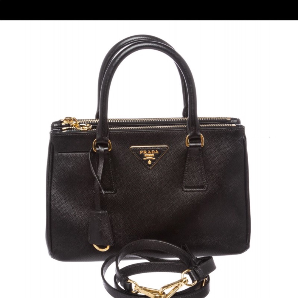 Prada Black Mini Saffiano Lux Galleria Zip Bag